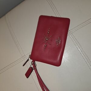 Coach Red Studded Wristlet Clutch